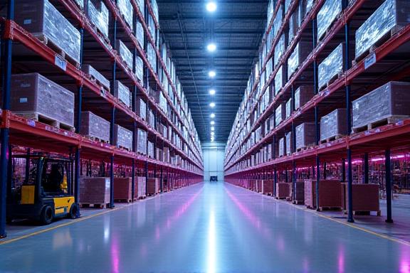 Expansive modern warehouse facility with high-tech tracking